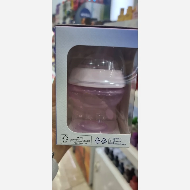 شیشه شیر نچرال چیکو صفر ماه رنگ صورتی حجم ۱۵۰میل